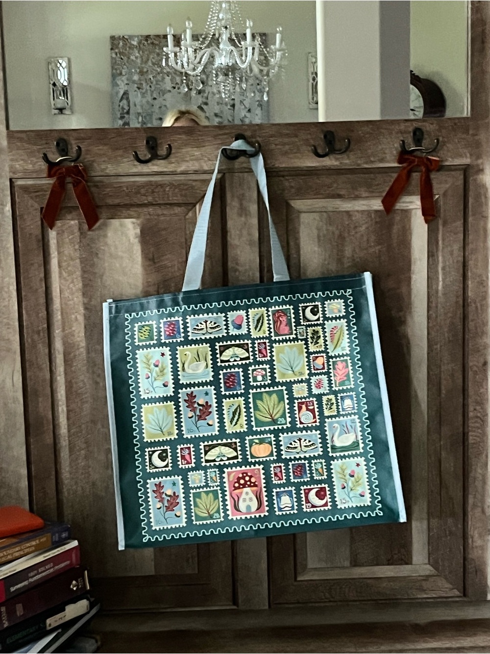 Reusable Botanical Patchwork Tote Bag in Teal